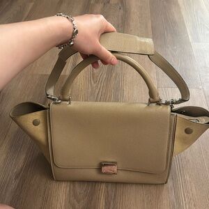 Beige celine small calfskin trapeze bag